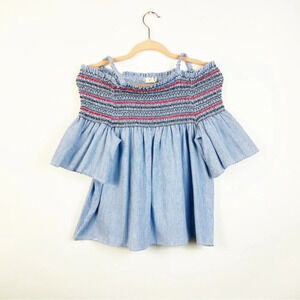 FREEWAY Blue Stripe Off The Shoulder Top Size Small‎